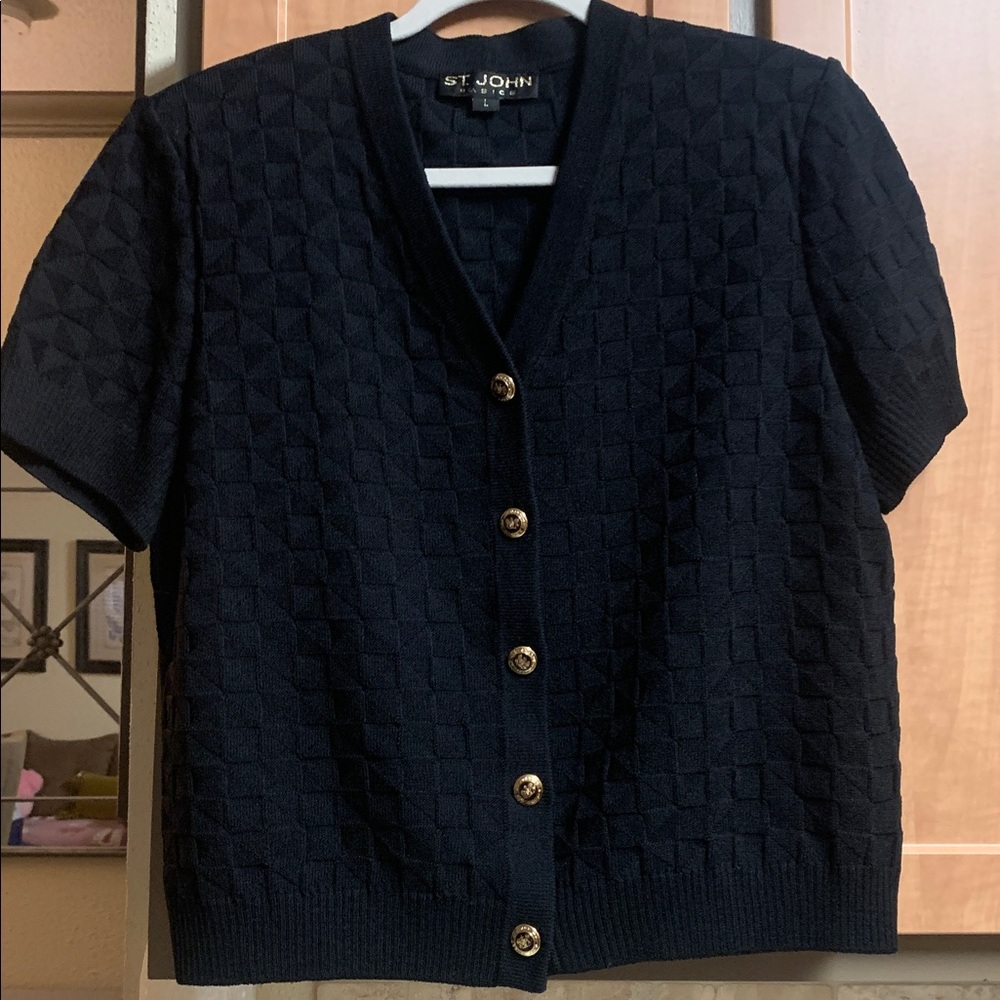 St. John Santana Texture Knit Cardigan or Blouse with Gold Buttons on Front L